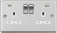 Brushed Chrome 13A 2G Switched Socket with Dual USB - White Insert