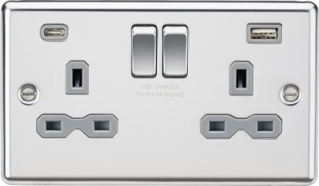 ML Accessories 13A 2G SP Switched Socket with Dual USB C+A in Polished Chrome