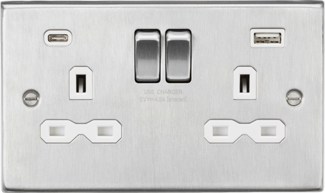 Brushed Chrome 13A 2G SP Switched Socket with Dual USB A+C