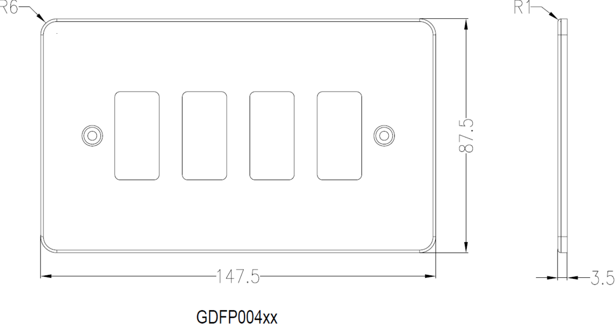 Flat Plate 4G Grid Faceplate - Brushed Chrome side view