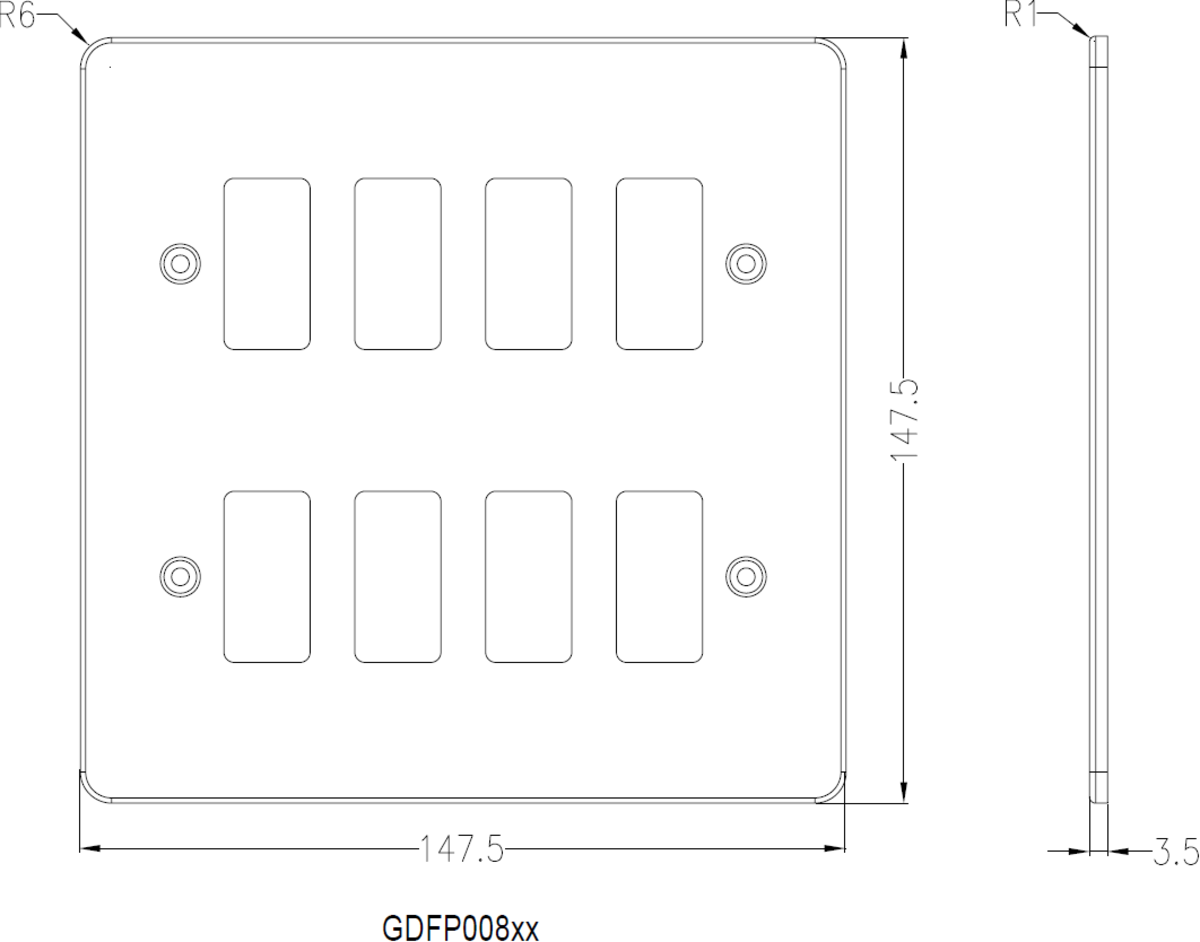 Flat Plate Grid Faceplate - Brushed Chrome - Side View