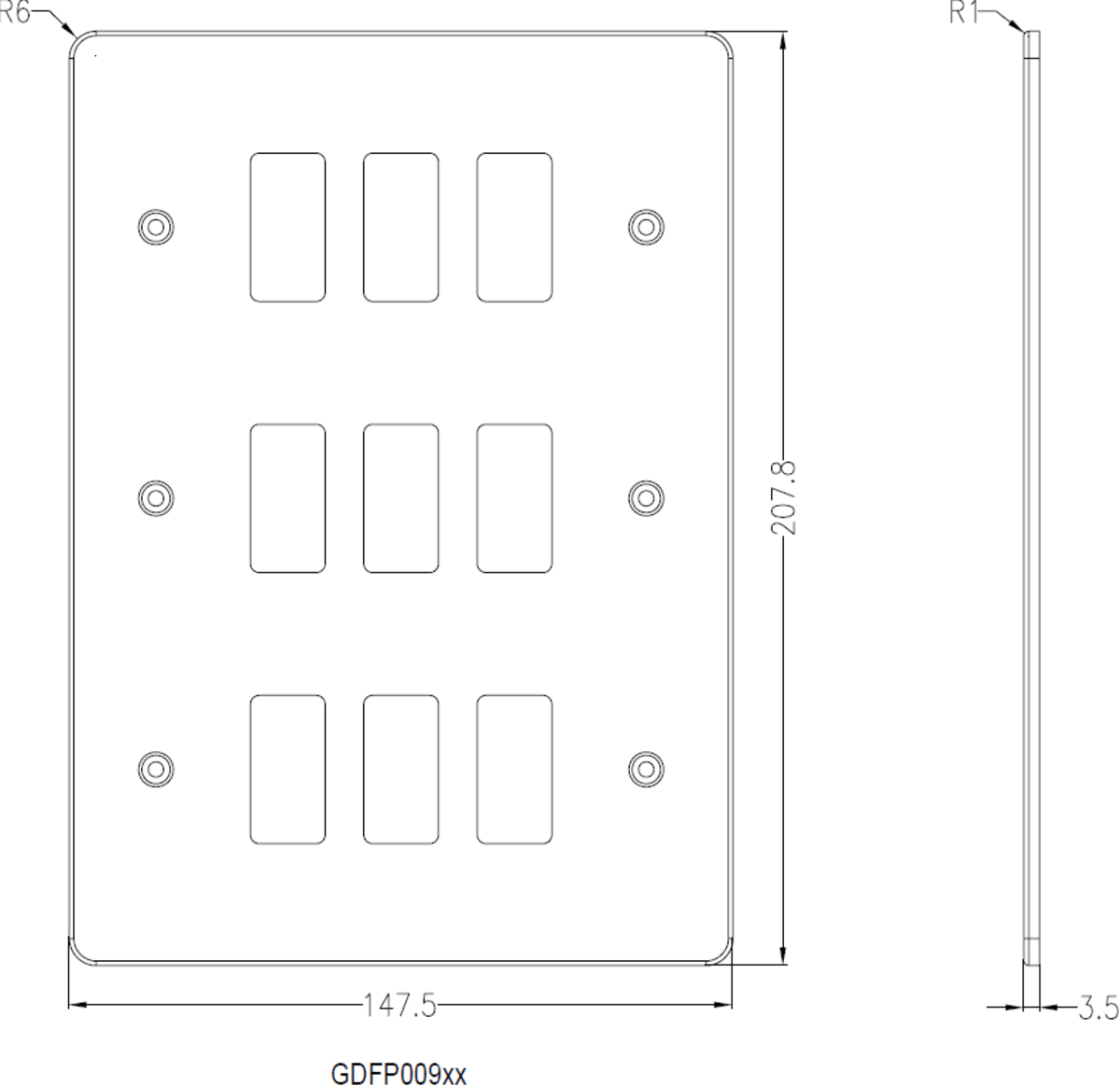 Flat Plate 9G Grid Faceplate Image 2