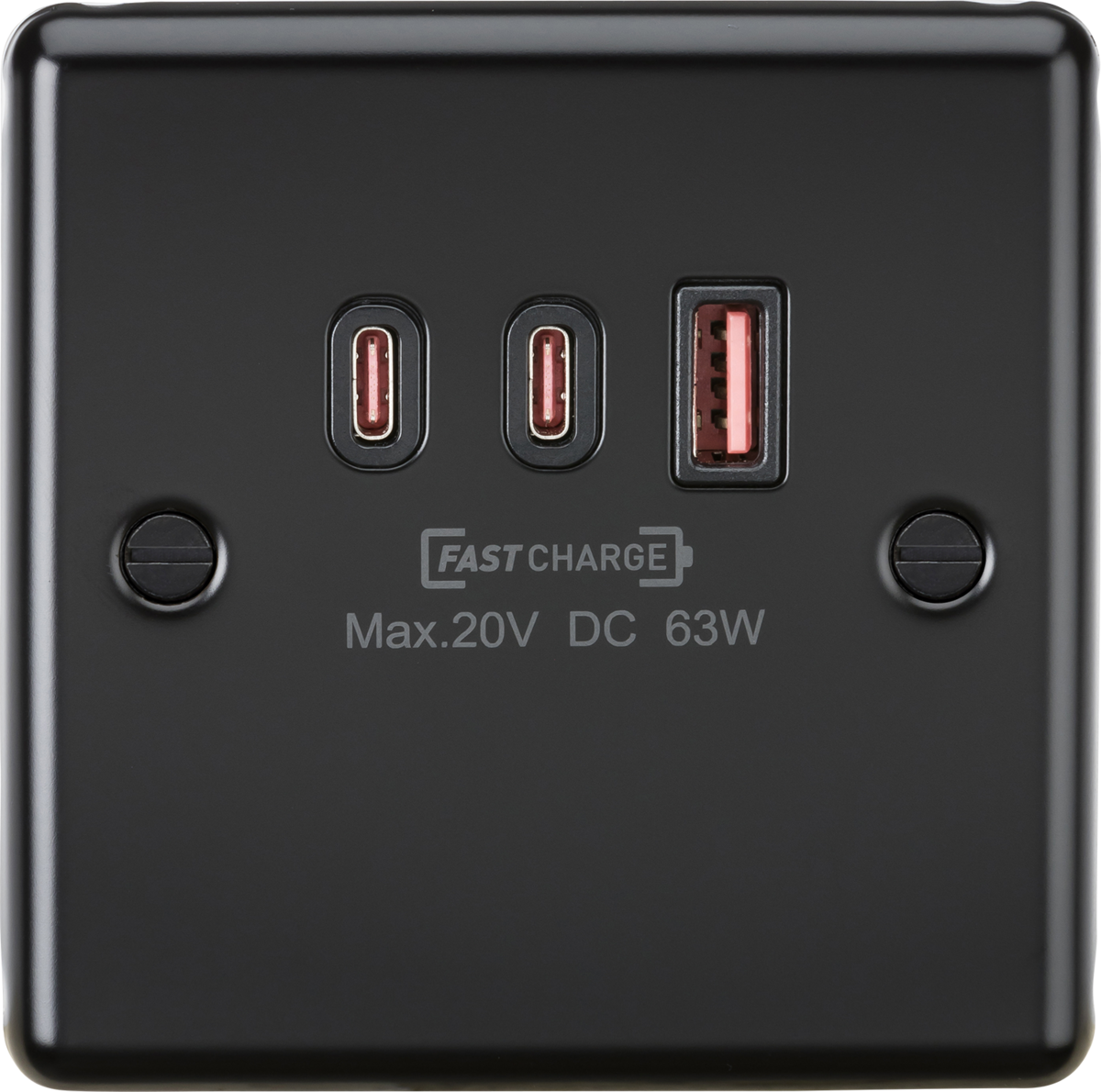 230V Triple USB Charger Plate - Matt Black