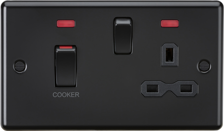 Matt Black 45A Double Pole Switch & 13A Switched Socket with Neons - CL83MNMBB