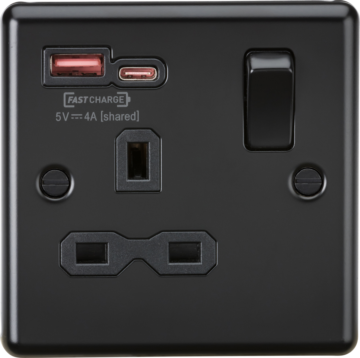 13A 1G SP Switched Socket with Dual USB A+C - Matt Black