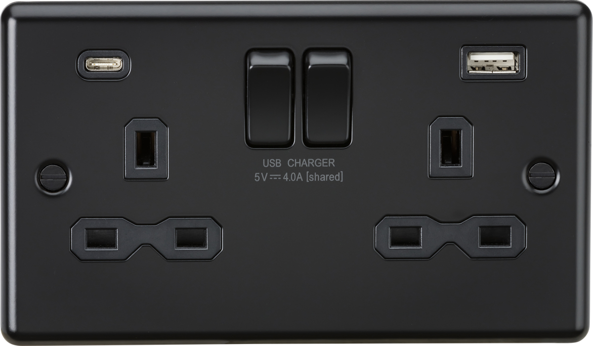 13A 2G SP Switched Socket with Dual USB - Matt Black