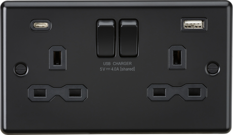 13A 2G SP Switched Socket with Dual USB - Matt Black