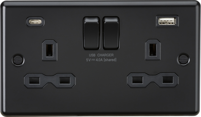 13A 2G SP Switched Socket with Dual USB - Matt Black
