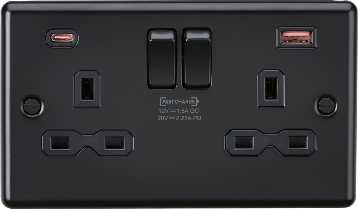 13A 2G DP Switched Socket with Dual USB A+C - Matt Black