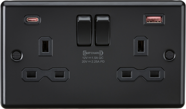 13A 2G DP Switched Socket with Dual USB A+C - Matt Black