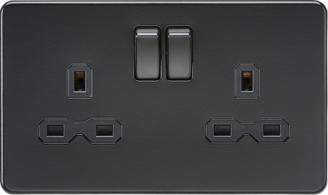 13A 2G DP Switched Socket - Matt Black with Twin Earths