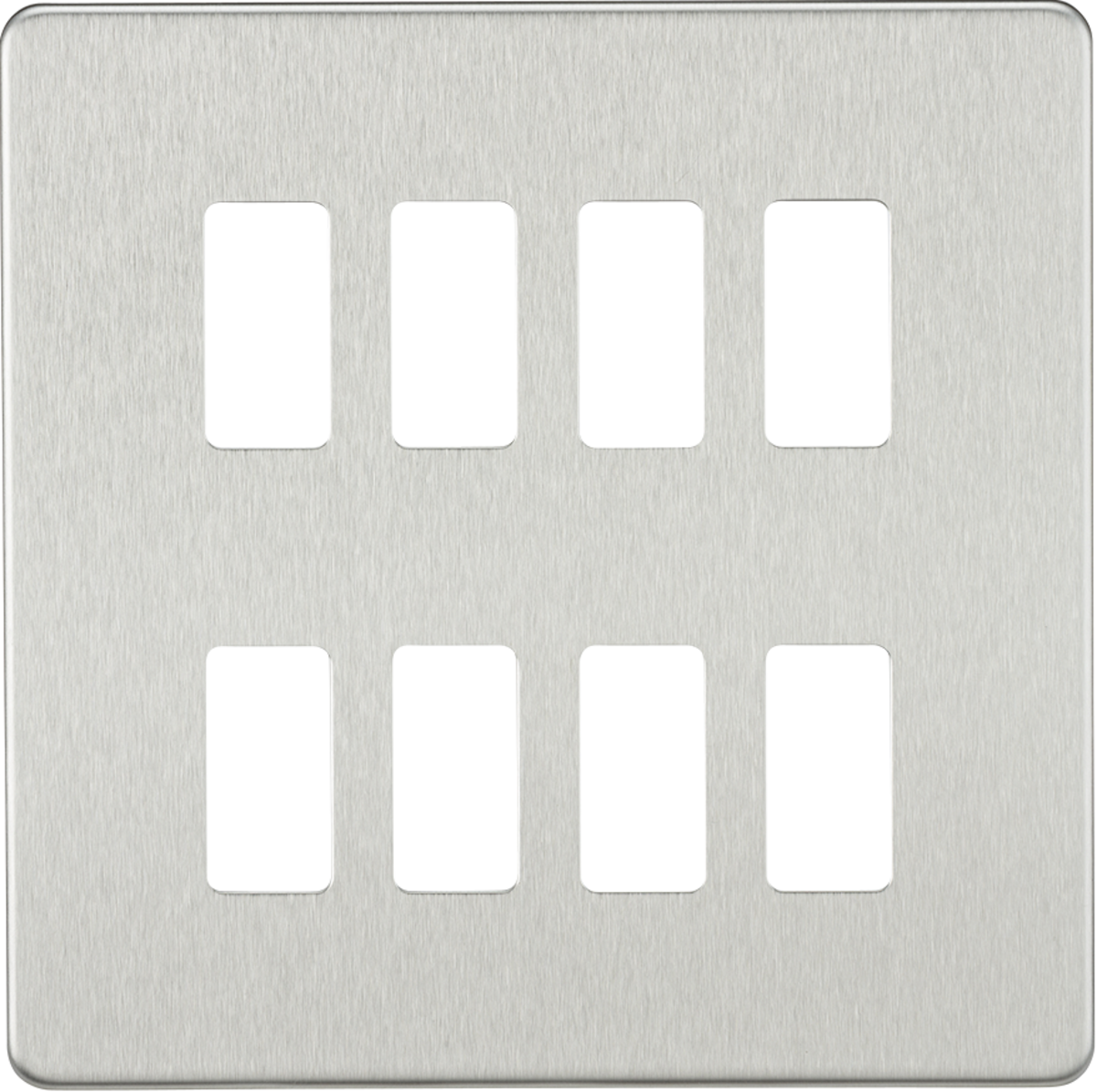 Screwless 8G Grid Faceplate - Brushed Chrome, Brushed Steel Finish