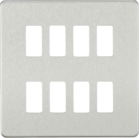 Screwless 8G Grid Faceplate - Brushed Chrome, Brushed Steel Finish