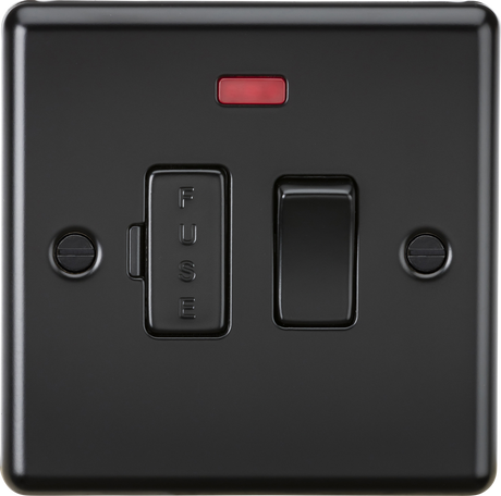 13A Switched Fused Spur Unit with Neon - Matt Black