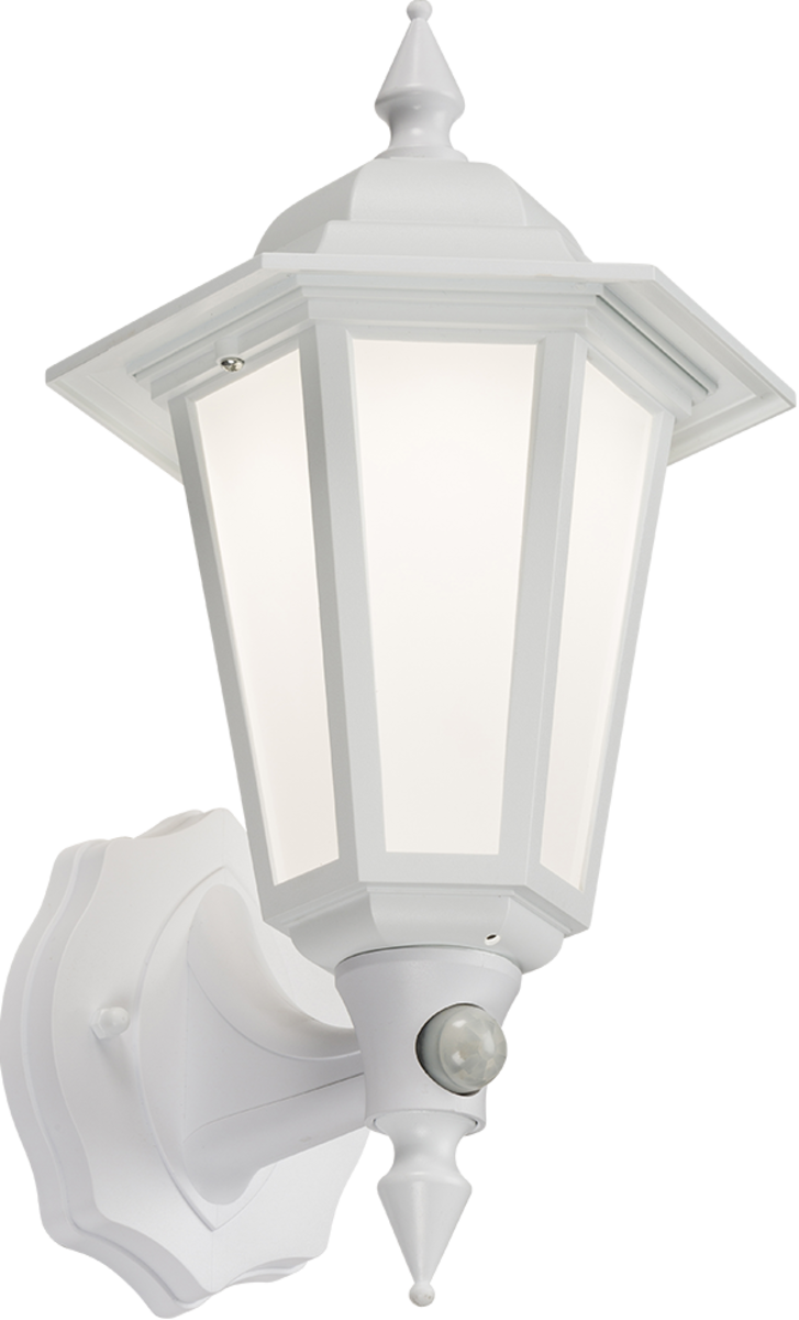 230V IP54 LED Wall Lantern - White with PIR