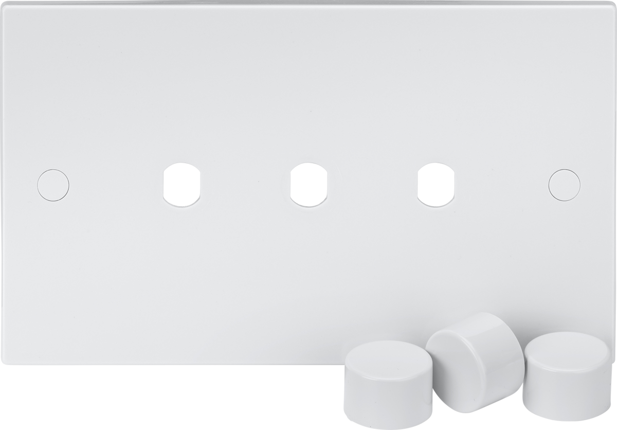 3G Dimmer Plate with Matching Dimmer Caps - Square Edge Design, 146mm Width