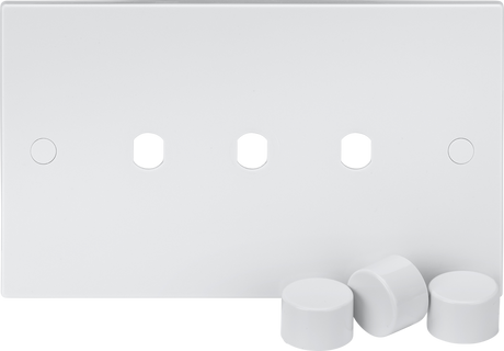 3G Dimmer Plate with Matching Dimmer Caps - Square Edge Design, 146mm Width
