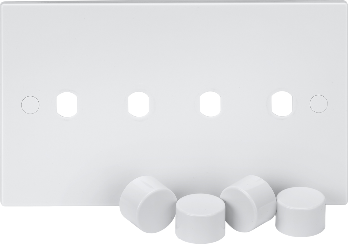 4G Dimmer Plate with Matching Dimmer Caps, Square Edge, White