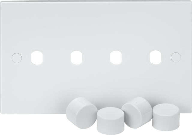 4G Dimmer Plate with Matching Dimmer Caps, Square Edge, White
