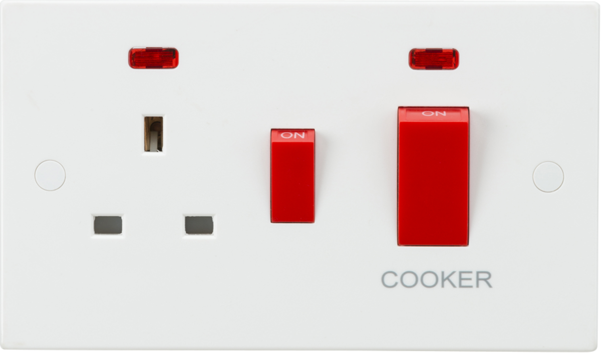 Knightsbridge 45A DP Switch & 13A Socket with Neons - Red Rockers