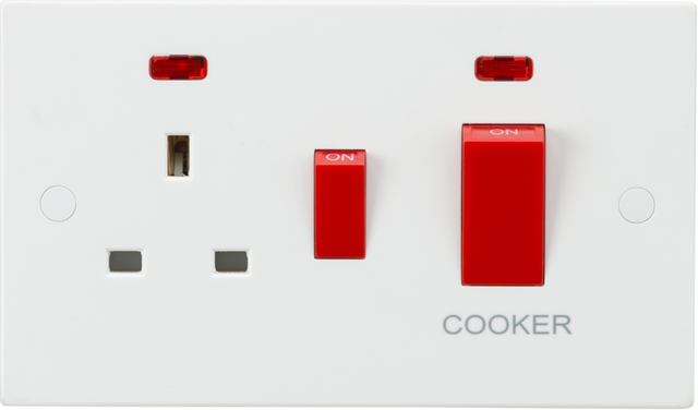 Knightsbridge 45A DP Switch & 13A Socket with Neons - Red Rockers