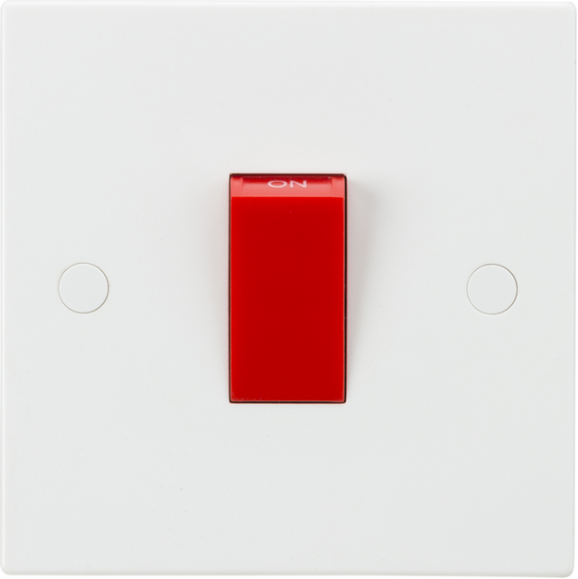 Knightsbridge 45A DP Switch with Red Rocker - White