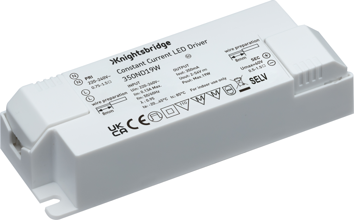 Constant Current 350mA 2-54V 19W Driver - IP20, Non-Dimmable