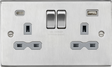Brushed Chrome 13A 2G Switched Socket with Dual USB A+C