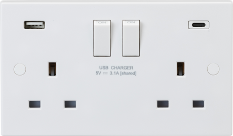 13A 2G DP Switched Socket with Dual USB A+C - Front View