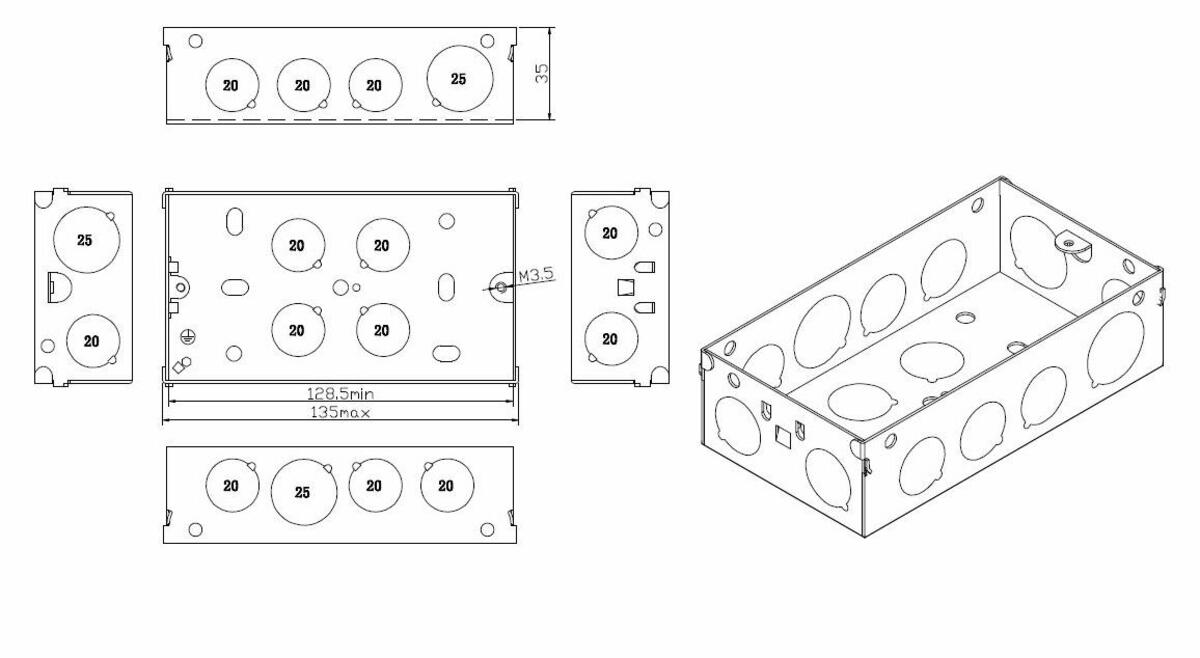 2G 35mm Galvanised Steel Box Side View