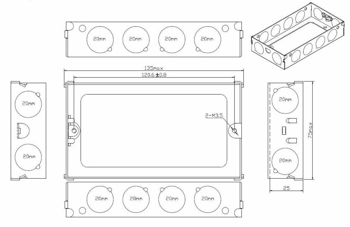 Side view of 2G 25mm Galvanised Steel Extension Box