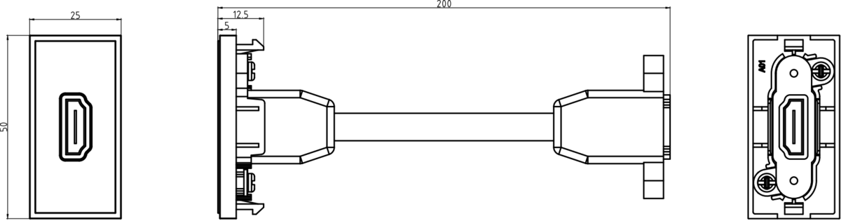 HDMI Outlet Module 25 x 50mm - Grey Side View