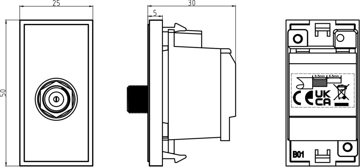 Additional view of Screened SAT TV Outlet Module 25 x 50mm
