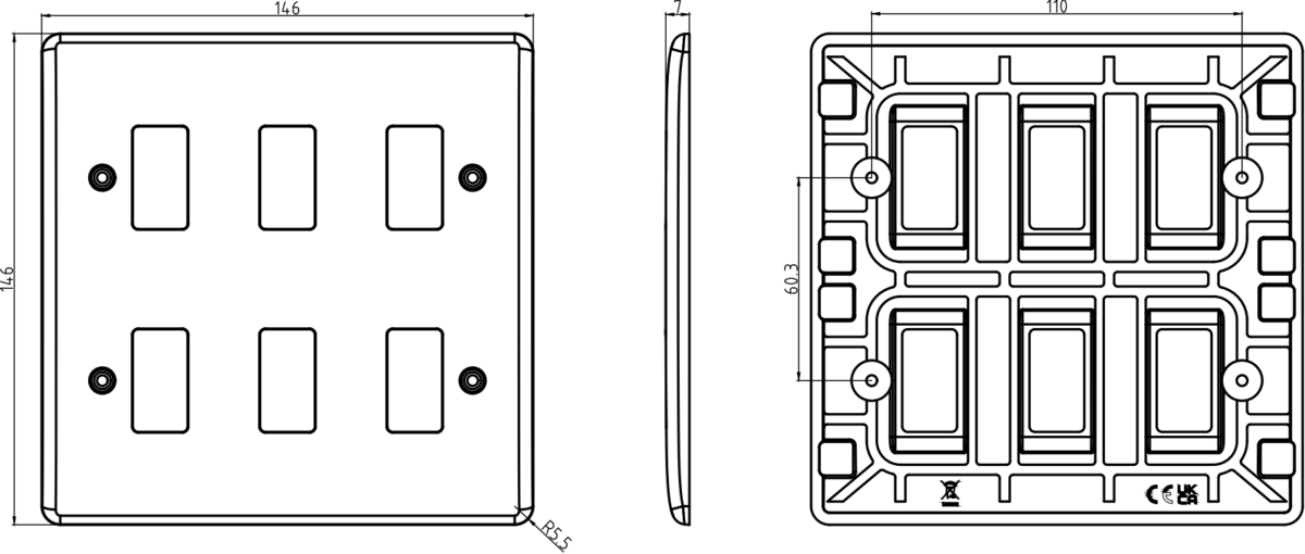 Side view of the 6G Grid Faceplate - Curved Edge