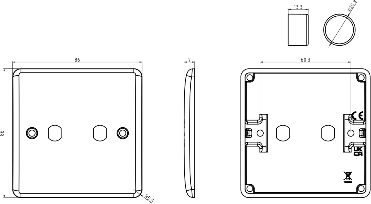 Additional view of Knightsbridge 2G Dimmer Plate with Matching Dimmer Caps