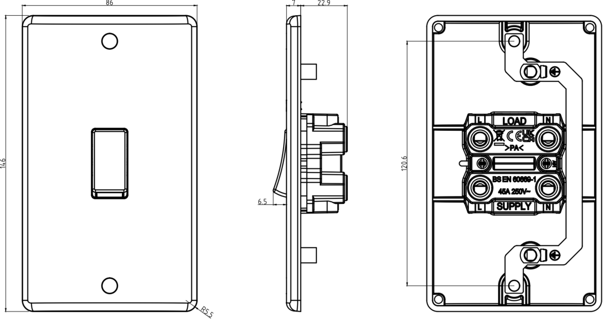 Knightsbridge 45A DP Switch with Red Rocker - Image 2