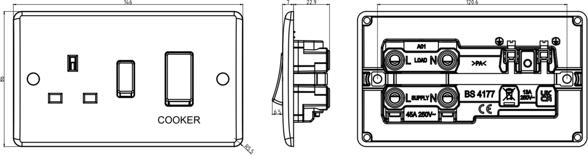 Knightsbridge 45A DP Switch & 13A Socket in White