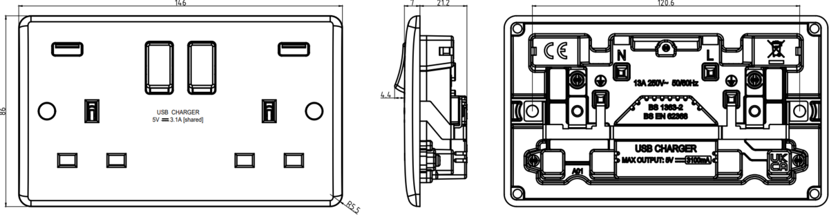 Knightsbridge Dual USB Charger Switched Socket