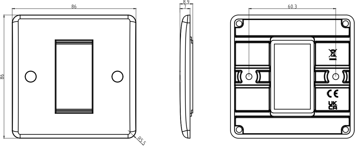 Curved Edge 1G Modular Faceplate