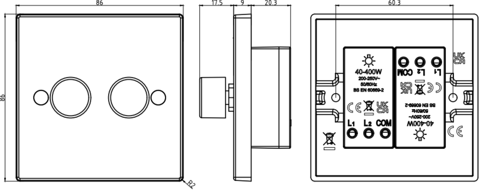 Knightsbridge 2G Dimmer Switch - Detailed View