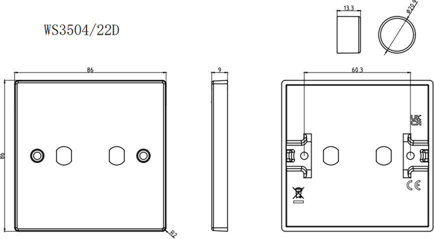 2G Dimmer Plate with 2 Matching Dimmer Caps - Knightsbridge