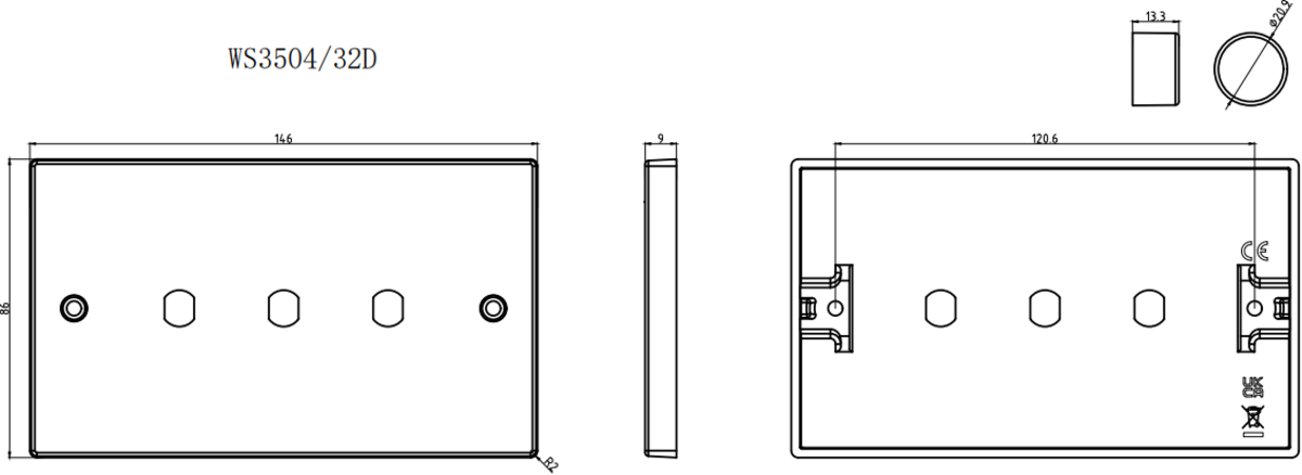 Additional view of 3G Dimmer Plate with Matching Dimmer Caps