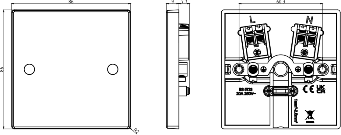 Knightsbridge 20A Flex Outlet Plate detail
