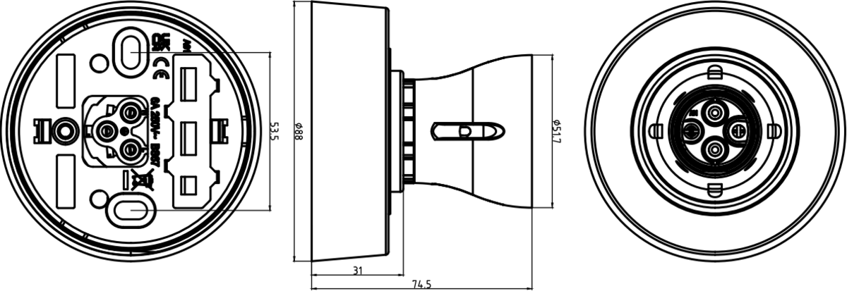 T2 HO BC Batten Holder with Ceiling Rose Base - Side View