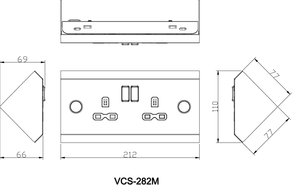 Knightsbridge 13A 2G DP Mounting Socket - Side view