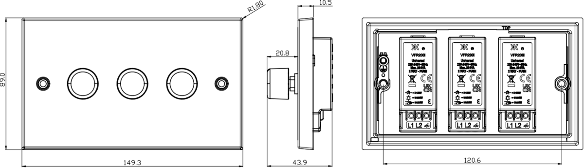 3G 2-way 10-200W Intelligent Dimmer Switch - Brushed Chrome