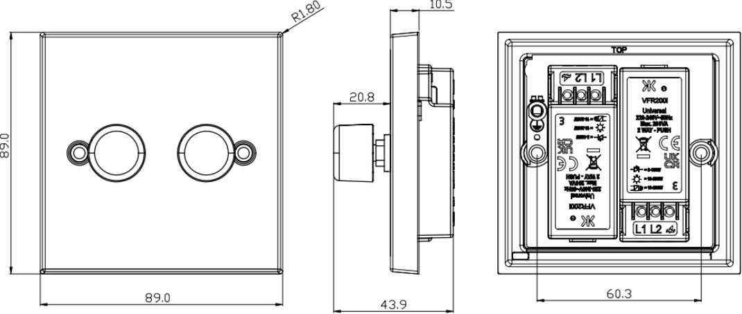 2G 2-way Intelligent Dimmer - Antique Brass - Side View