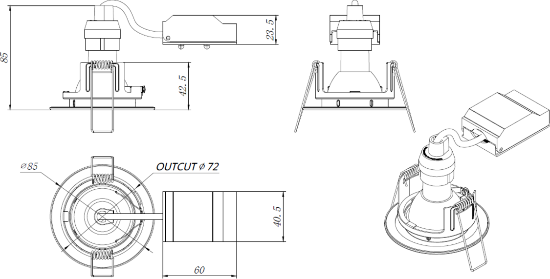 FireNova IP20 Fixed GU10 Fire-rated Open-back Downlight - Matt White - Side View