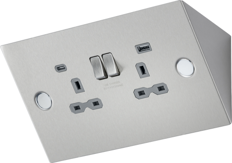 Under Cabinet 13A Socket with Dual USB A+C - Stainless Steel