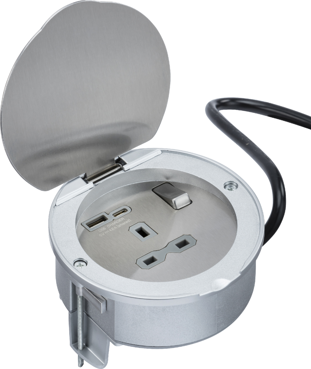 Recessed 13A Socket with Dual USB - Stainless Steel